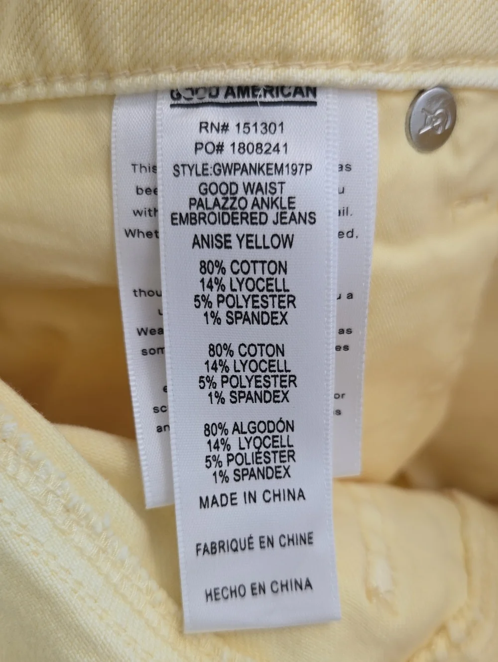 Good American Women's Wide-Leg Jeans Yellow High Waist Lyocell Size 0/25 NWT